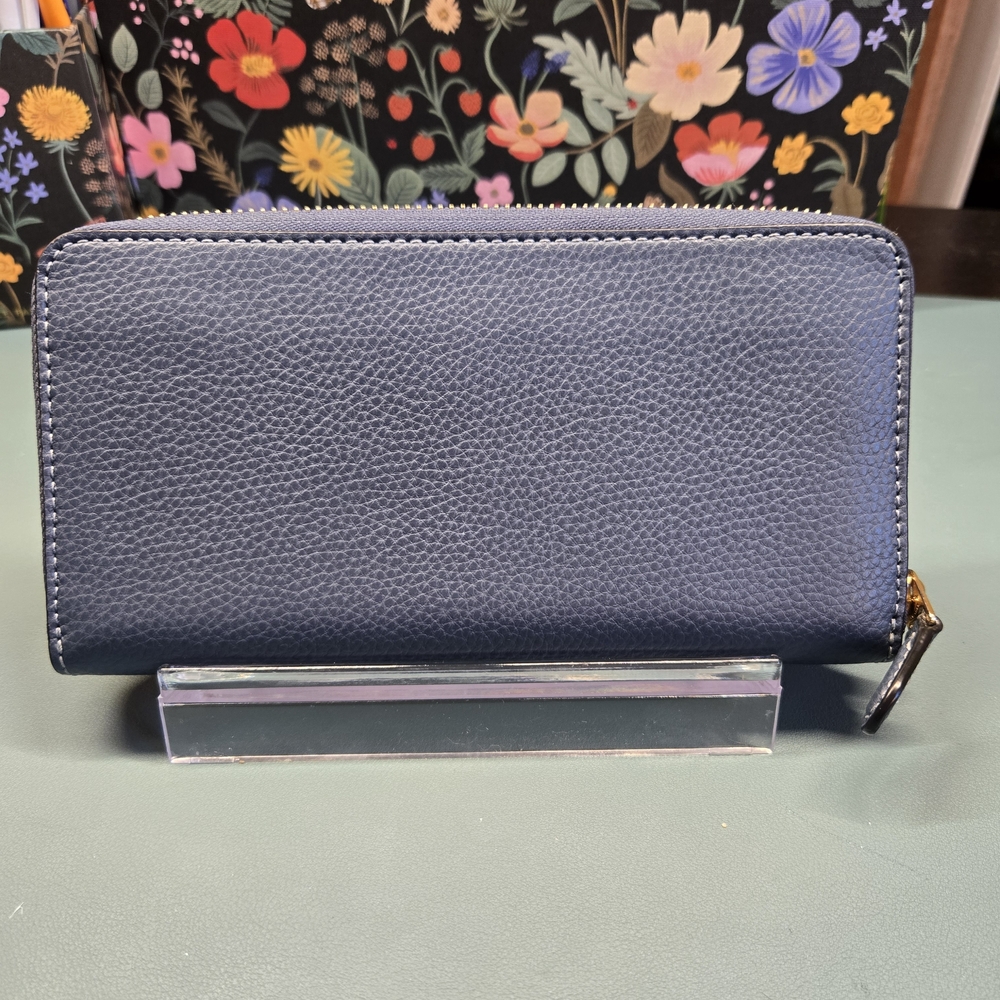 COACH Pebble Leather Zip Acordian Continental Wallet Blue - Picture 4 of 12